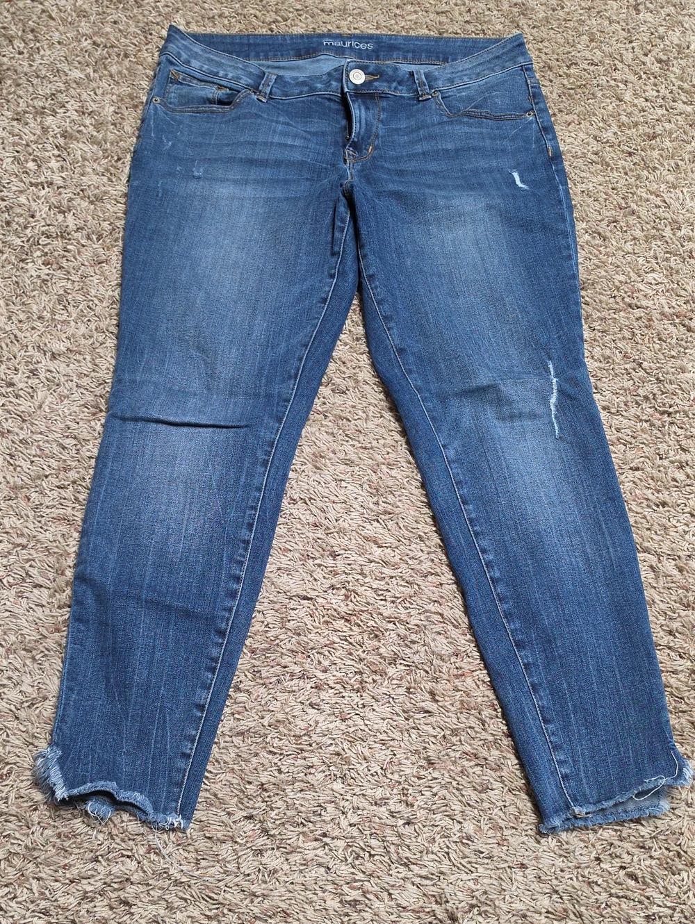Maurices Dark Blue Distressed Ankle Crop Jeans